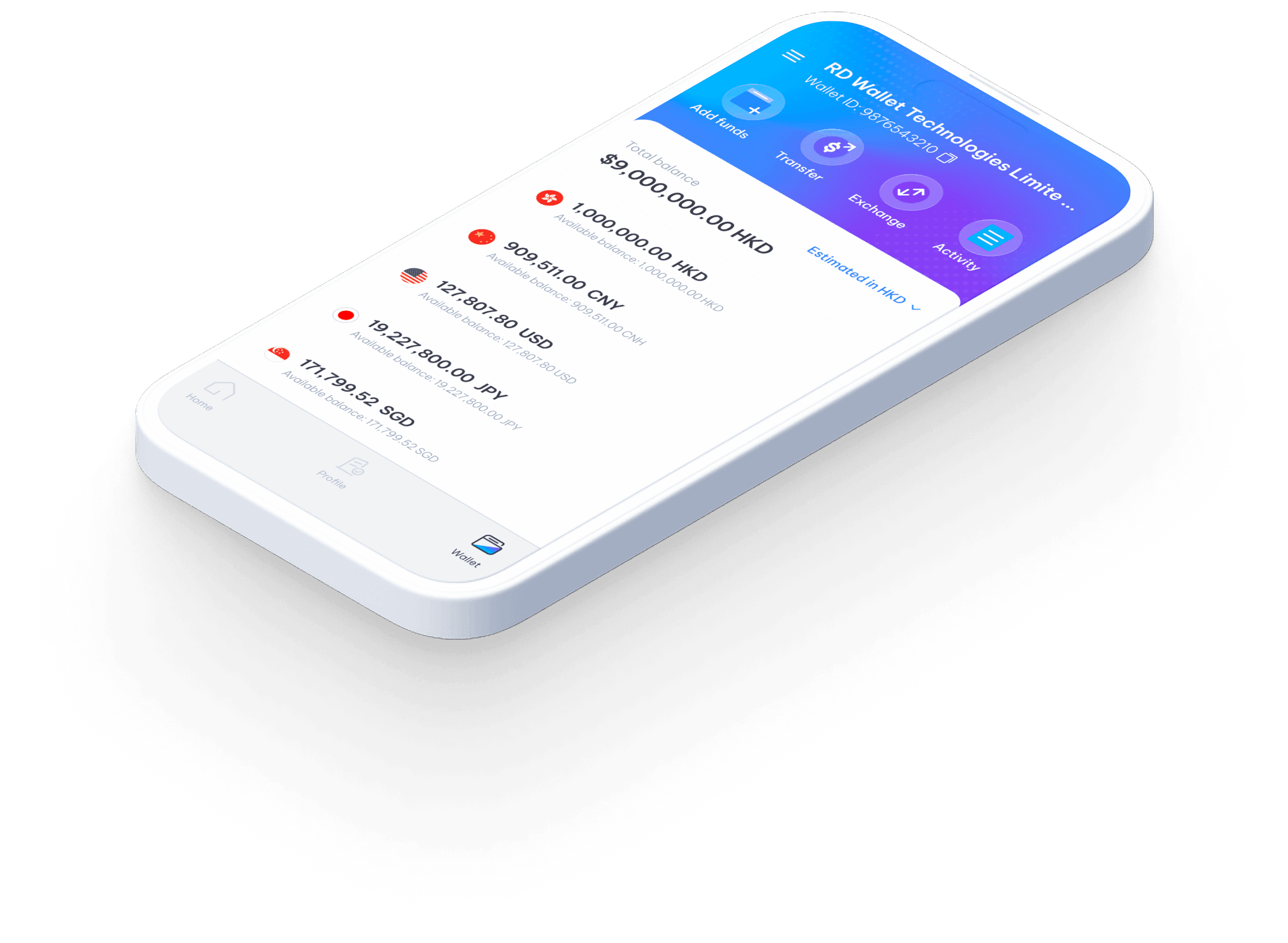 RD Wallet mobile dashboard